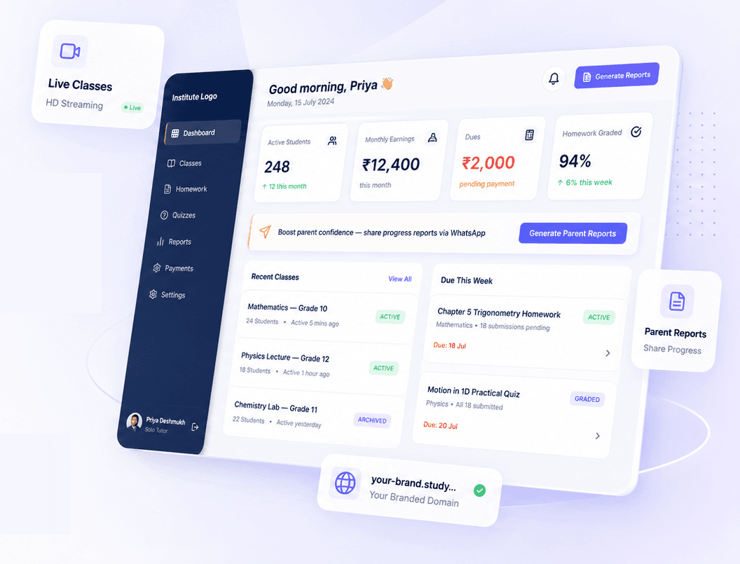 StudyMade institute dashboard preview